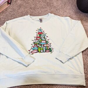 NEW Light Green Sweatshirt with Book Tree Design